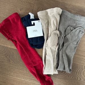 Zara Kids Tights Set - Red, Navy, Beige 6-8